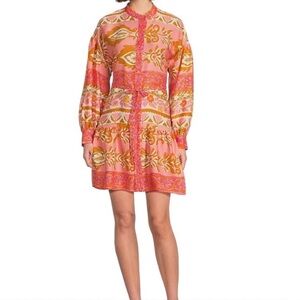 Alex Marie Orange and Pink Tiered Long Sleeve Dress